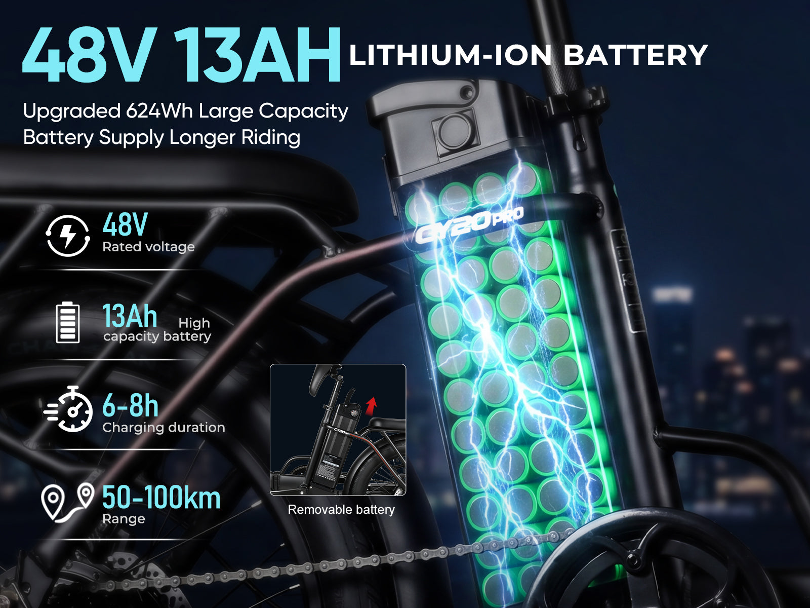 CY20 PRO Spoked Wheel Portable Commuter Powerful Peak 800W Electric Bike