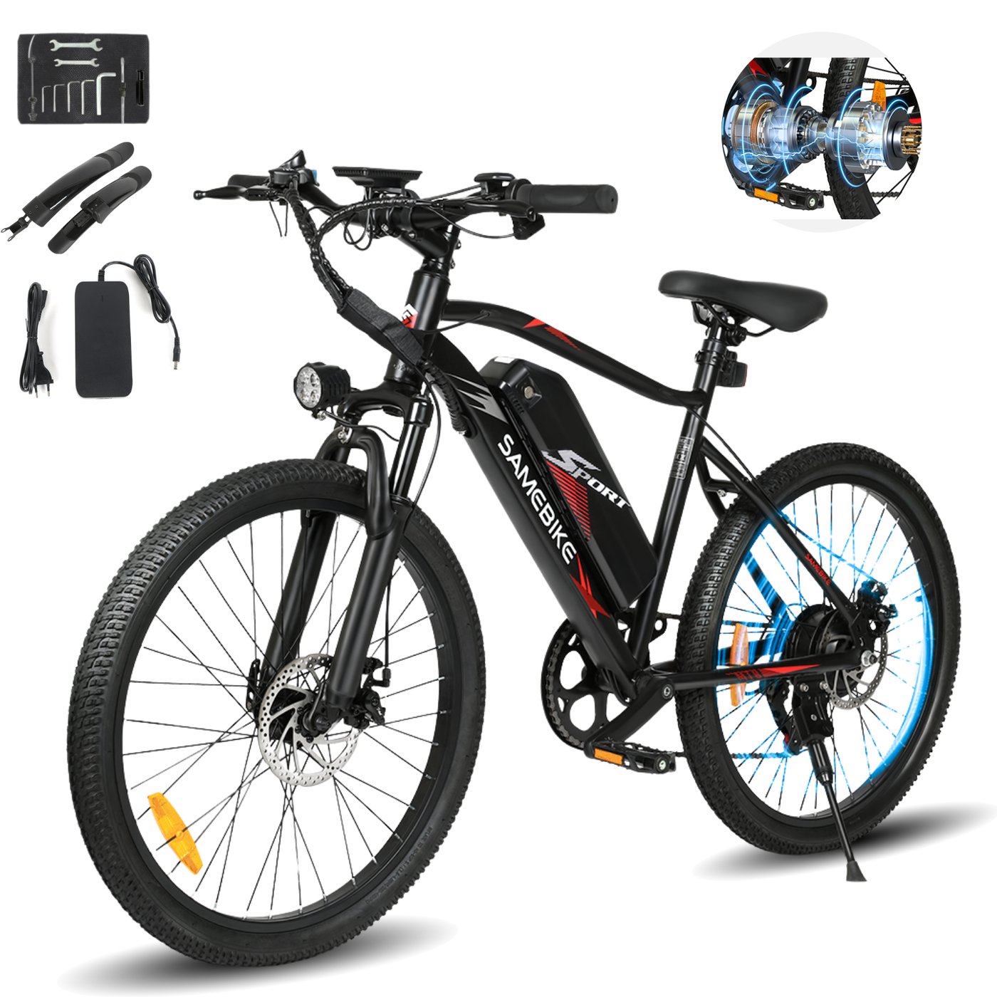 SAMEBIKES EBE2 24" Electric Bike,560W E-Mountain Bike for Adults,36V 13AH Battery Torque Sensor System Professional 7-Speed, E Bicycle with Fork Suspension for Men Women UL2849