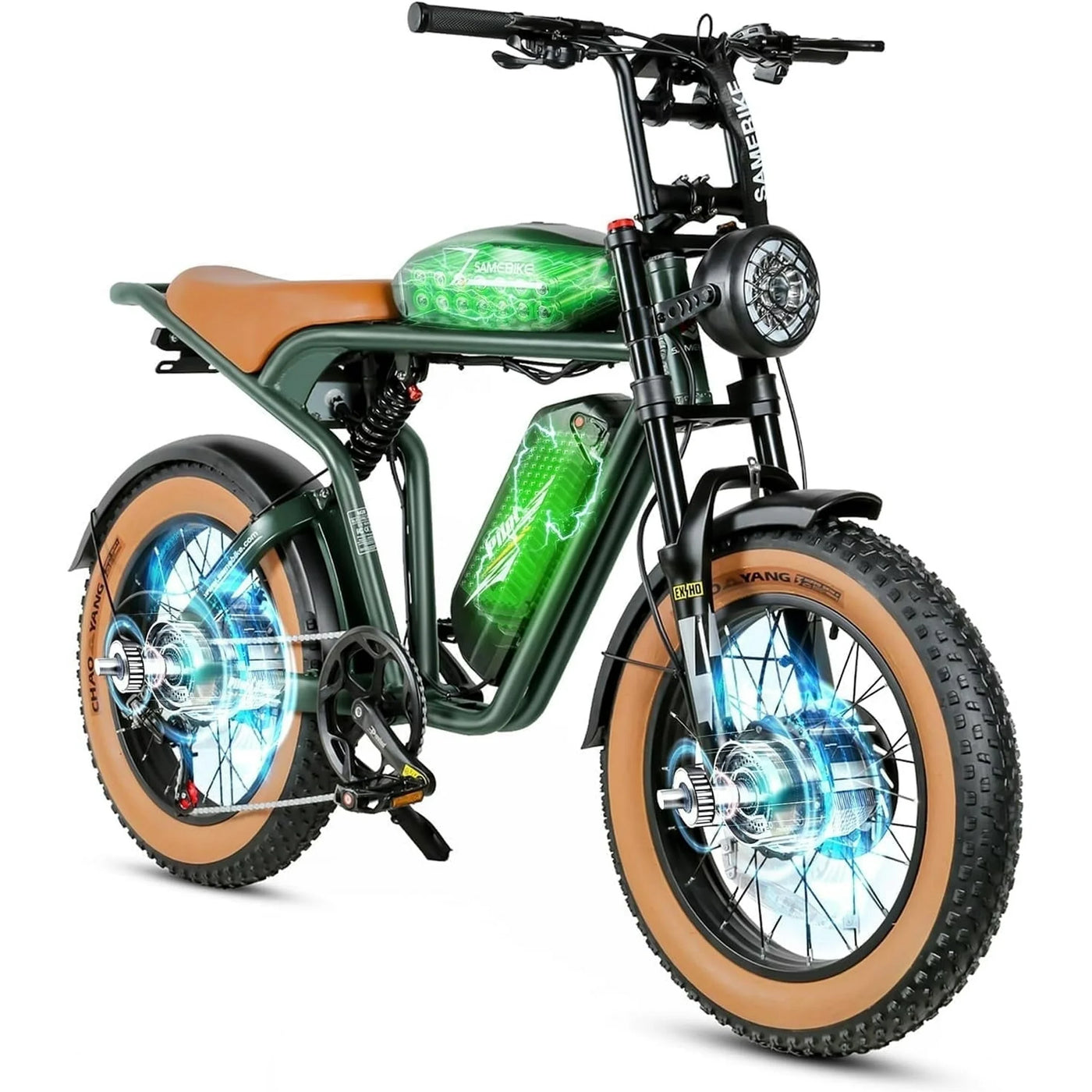 SAMEBIKES M20-III Adult Electric Bike with Dual Motor & Dual Battery, 20" Fat Tire E-Mountain Bike, 1500W Peak Motor*2, 48V 18AH Battery*2, Full Suspension Electric Motorcycle UL2849